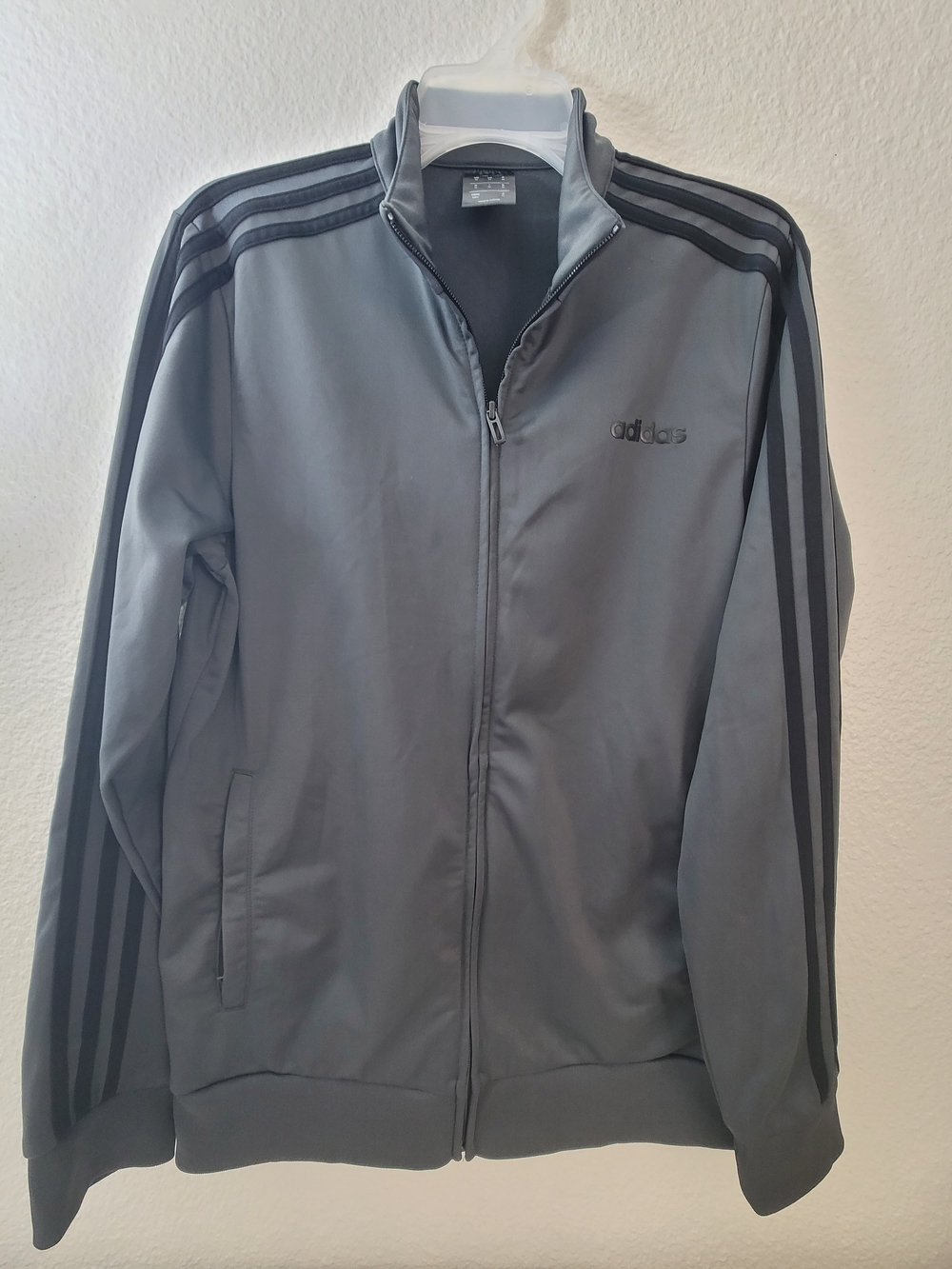 adidas Men's Charcoal Gray Three-Stripe Track Jacket